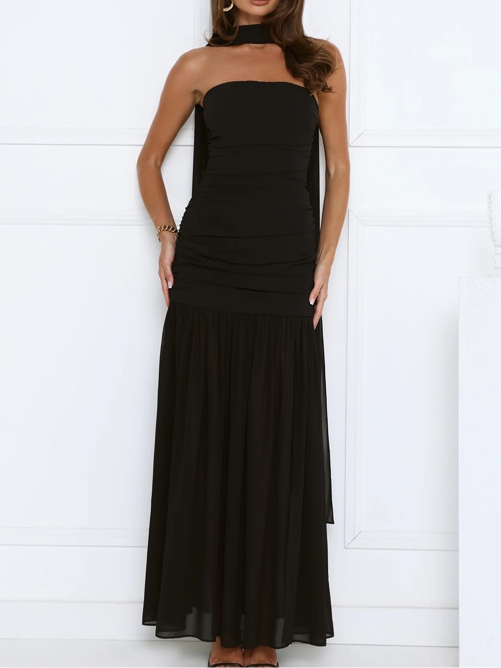 SOIRÉE GLOW STRAPLESS MAXI DRESS BLACK